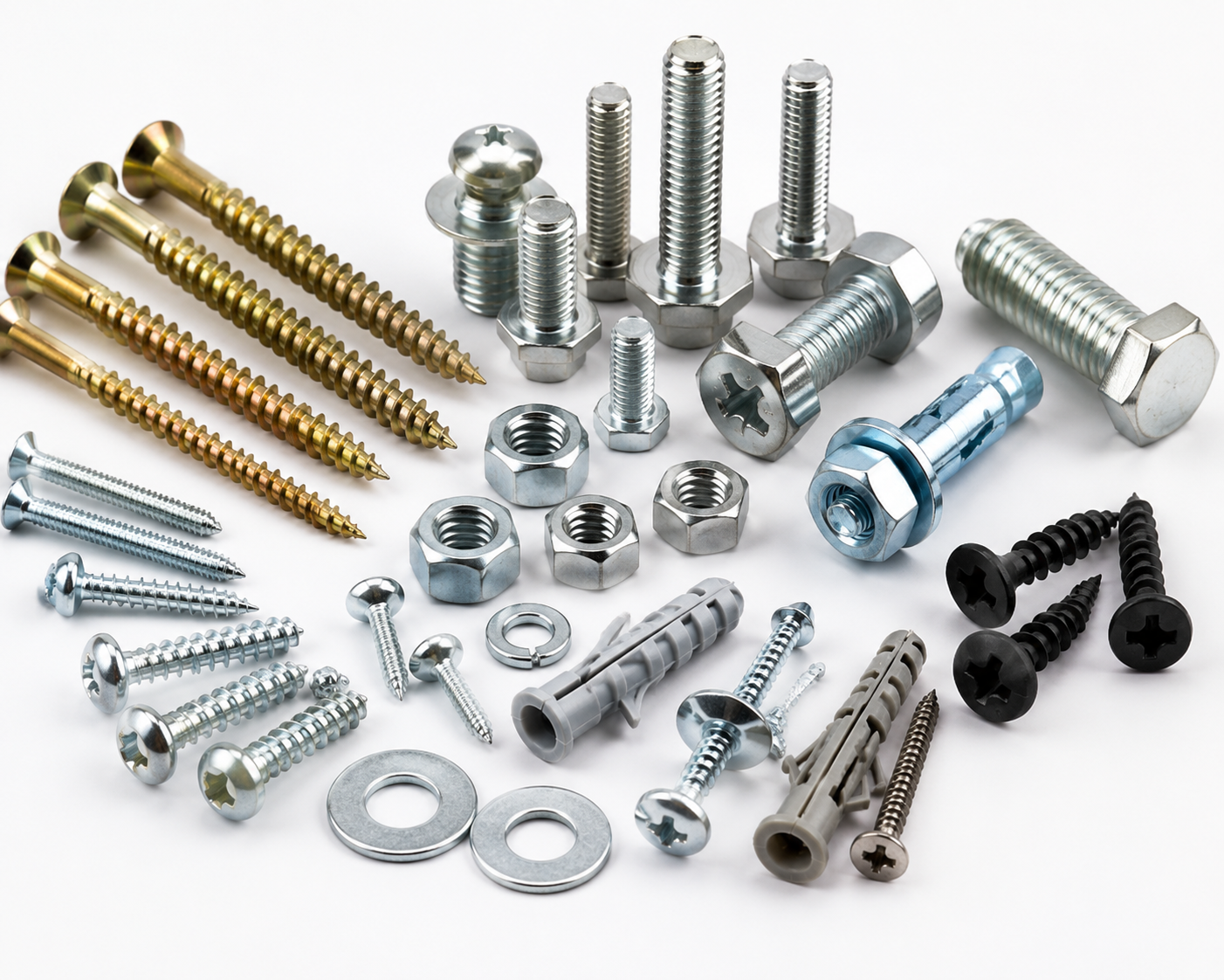 Pile of metal screws and fasteners